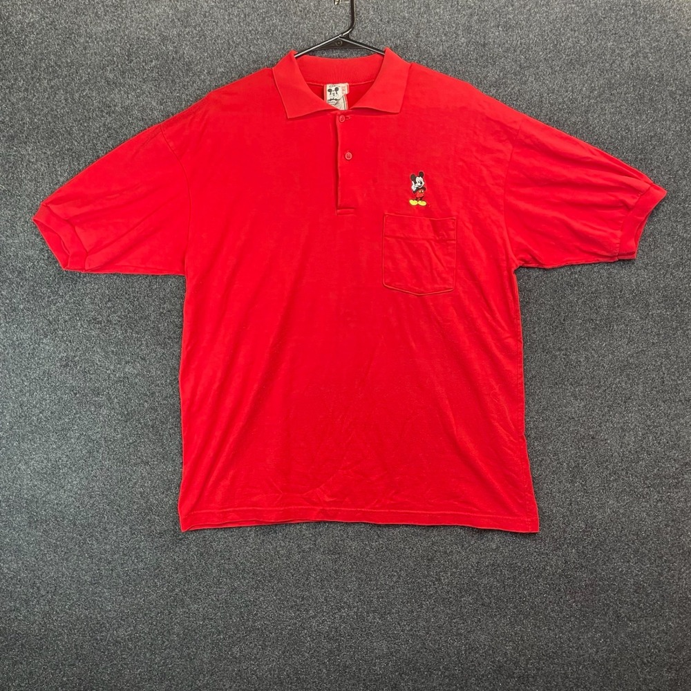 Vintage Disney Designs Mickey Mouse Polo Shirt Red XL Made in USA Embroidered